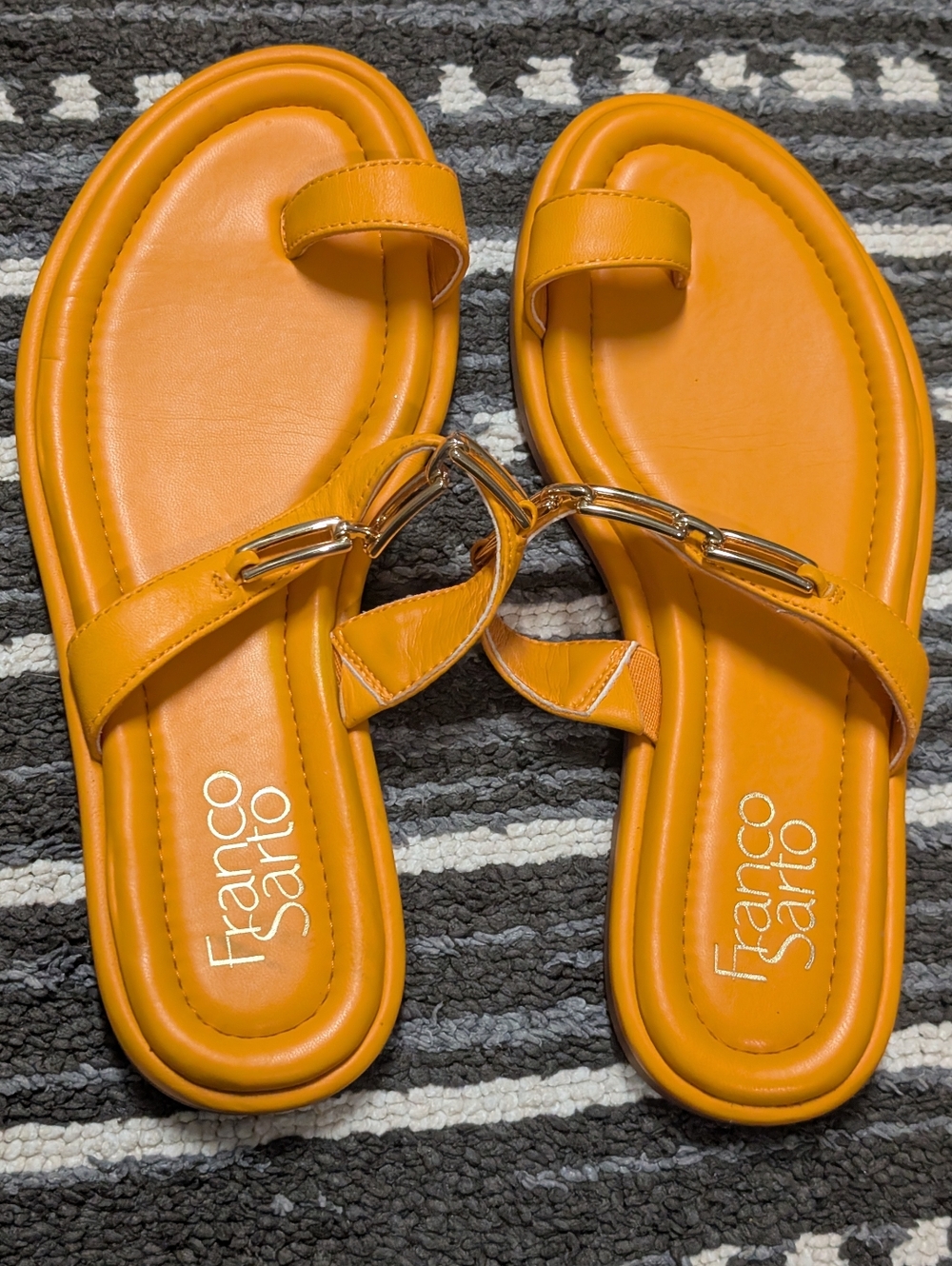 Franco Sarto Women's Orange Leather T-Strap Sandals